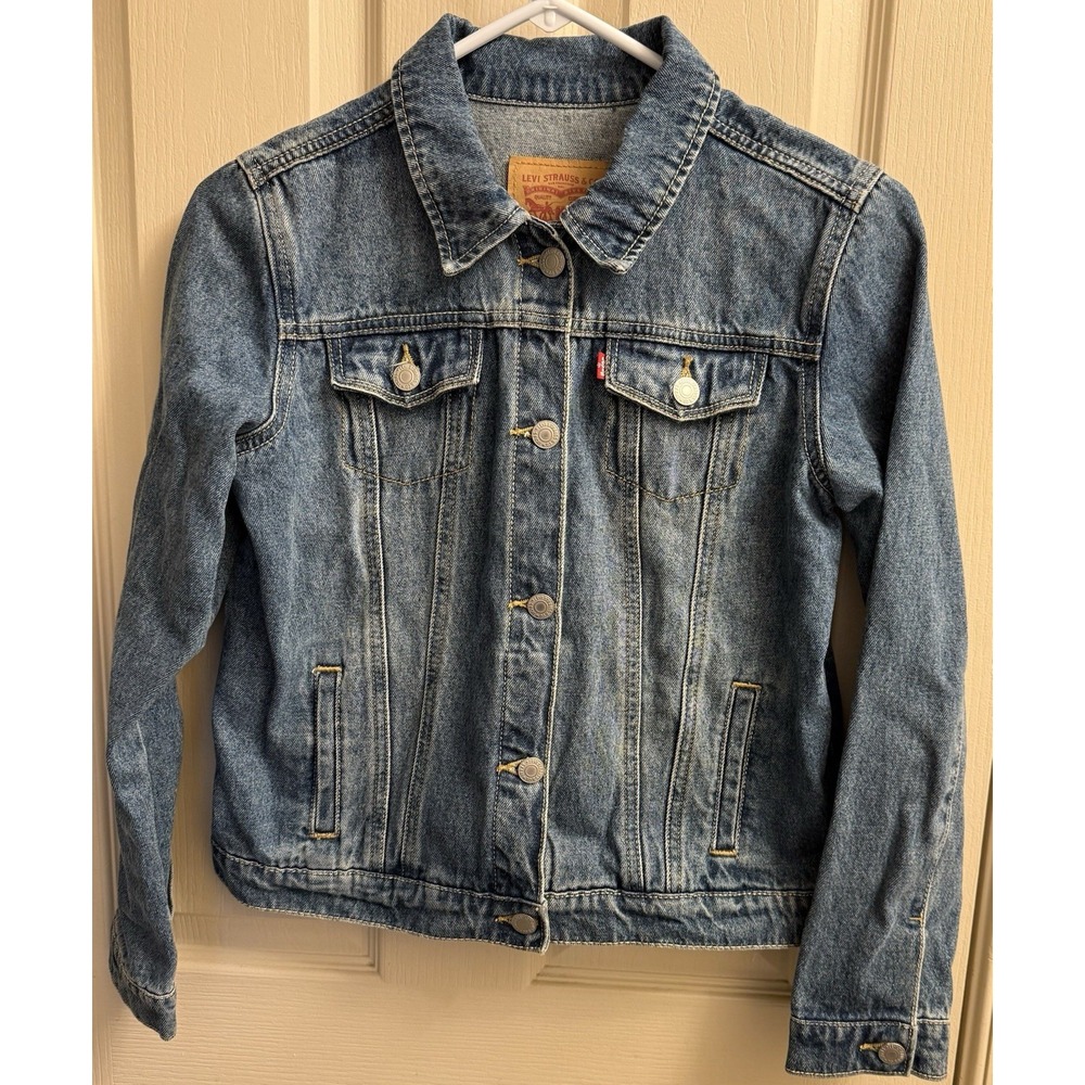 Levi's Denim Jean Trucker Jacket‎ Button Up Size Youth XL  Unisex Blue EUC